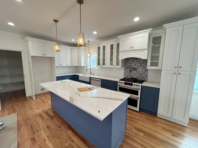 Ice White Shaker with XTerra Blue Shaker — a kitchen supplied by Mr. Kitchen Cabinet